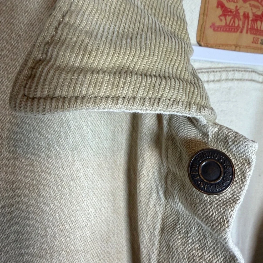 Levis Mens Tan Denim Trucker Jacket‎ Corduroy Collar Sand A0730-0002 XL - Picture 3 of 11